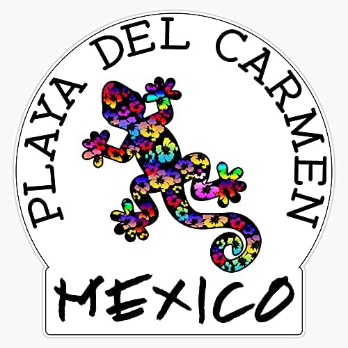 Playa Del Carmen Meksika Kertenkele Gecko Tropikal Ebegümeci Çiçek Renkli Gökkuşağı Tropikal Plaj Vinil Su Geçirmez Sticker Çıkartma