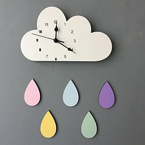 ASZX İskandinav Ahşap Bulut Yağmur Damlası Şekilli duvar Saati Çocuk Odası Dekor Bebek Cinsiyet Nötr duvar saati Kreş Bebek Hediye