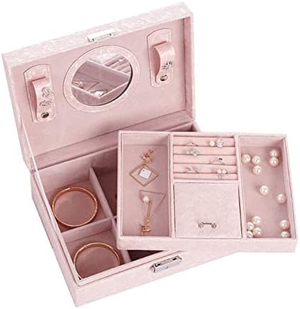 Kadın Mücevher Kutusu Takı Organizatör Kutuları Taşınabilir Mücevher Kutusu Mini Bavul Mücevher Kutusu için Ayna ile Çift Katmanlı