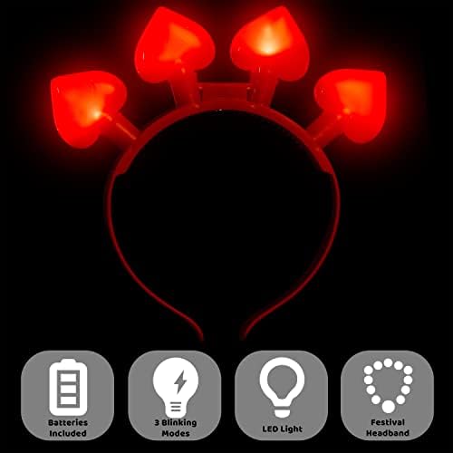 JOYIN 3 Adet Sevgililer LED Kırmızı kalp bandı ile 3 yanıp sönen ışık modları, Light Up Kalp Şekli Şapkalar Çocuklar için Sevgililer