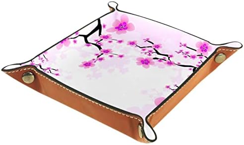 Tacameng Ofis Masası Tepsileri, Japonya Kiraz Çiçeği, deri Vale Tepsi Sorage Kutuları Küçük Catchall Tepsi Ev Ofis için