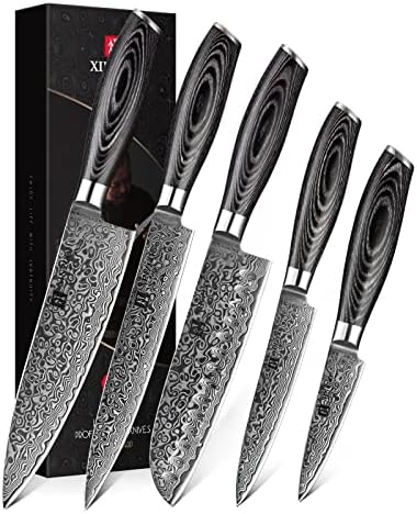 XINZUO 5 ADET Mutfak Bıçağı Seti Şam Çelik Yüksek Karbon Çelik Şef Bıçağı Dilimleme Bıçağı Santoku Bıçak Maket Bıçağı Soyma Bıçağı