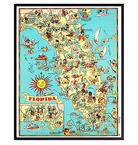 Florida haritası-Florida Turizm Turist Haritası - 8x10 Sunshine State Seyahat Posteri Kartpostal Duvar Sanat Baskı - Floridians