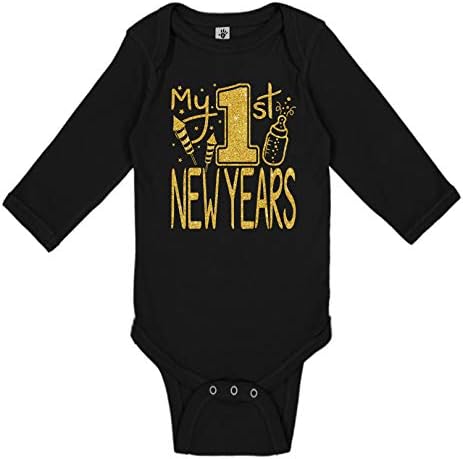 El yapımı Tatil Bebek Yeni Yıl Bodysuit-Erkek Kız Altın Pul Benim İlk Yeni Yıl Kıyafet