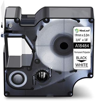 NıneLeaf 1 Paket Siyah Beyaz Kalıcı Polyester Endüstriyel Etiket Bant Dymo 18484 için Uyumlu 19mm 3/4 x 18ft Etiketleme Dolum