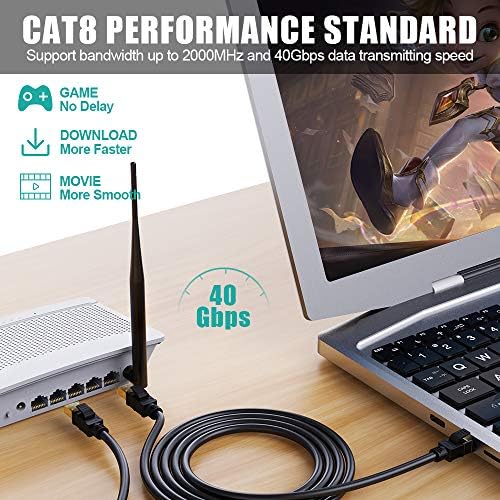 CAT8 Ethernet Kablosu 82ft, Korumalı Ethernet Kablosu, Yüksek Hızlı 26AWG Cat8 Ağ İnternet LAN Kablosu 40Gbps, Altın Kaplama