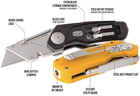 Katlanır bıçaklı cep bıçağı çok amaçlı: Gerçek Yardımcı 6780 Bıçak Artı çelik klipsli ve düz başlı ve phillips bit tutucu ve