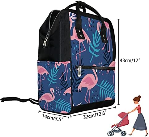 Elle Çizilmiş Karikatür Mavi Flamingo Laptop Sırt Çantası Çok fonksiyonlu Büyük Kapasiteli Su Geçirmez Bebek Bezi çantası Sırt