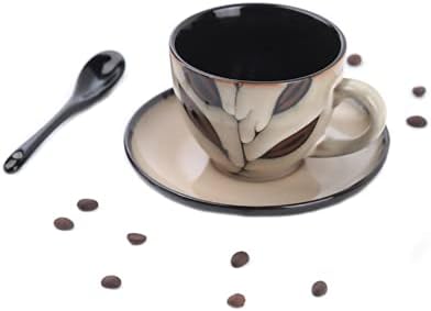 Seramik Sanat Fincan 8.6 oz Cappuccino Bardak,Çay Bardağı Set Kahve Barista Fincan Tabağı İle, Latte Sanat,Vintage Renk Kupa
