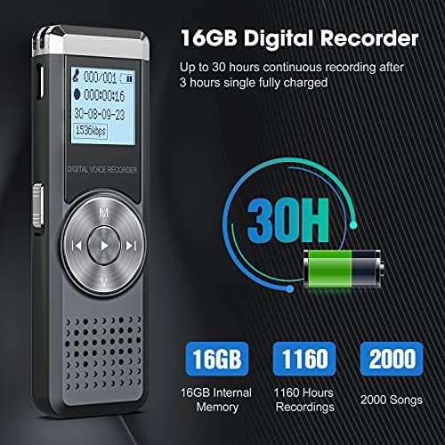 16 GB Dijital Ses Kaydedici, KİNPEE Ses Ses Kaydedici Taşınabilir MP3 Kaydedici Dictaphone Toplantı Ders için Şarj Edilebilir