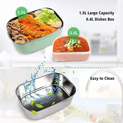 Elektrikli öğle yemeği kutusu gıda ısıtıcı -2 in 1 Taşınabilir gıda ısıtıcı ısıtıcı 1.5 L,Araba ve Ev için 110 V & 12 V~24 V,