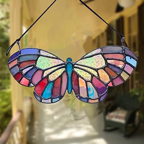 Kelebek Kolye Renk Tüy Dekoratif Kolye, Vitray Pencere Asılı El Yapımı Süsler Mutlu Arı Günü Dekor Hediye Fikri Doğum Günü Paskalya