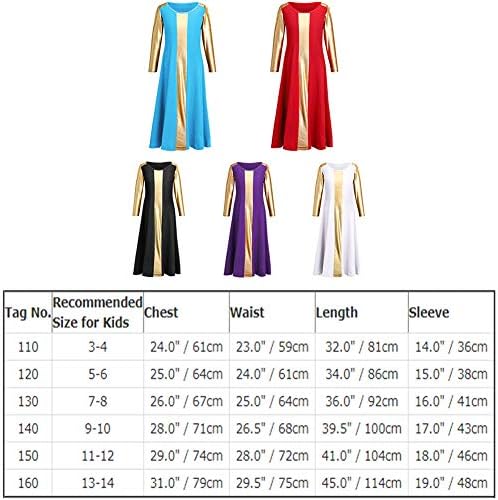 IBAKOM Kızlar Metalik Altın Uzun Kollu Övgü Dans Elbise Çocuklar Liturgical Lirik Kilise Hıristiyan Ibadet Giyim