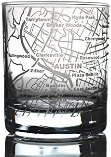 Greenline Goods Viski Bardakları-Austin Severler için 10 Oz Bardak (Tek Cam) - Austin Haritası ile Kazınmış-Eski Moda Kayalar