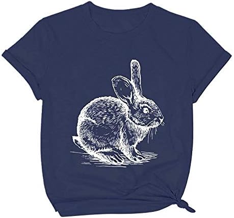 Sevimli Paskalya tavşanı Baskılı Gömlek Kadın Yaz Rahat O-Boyun Tavşan Grafik Tee Tops Kısa Kollu Komik Bluz