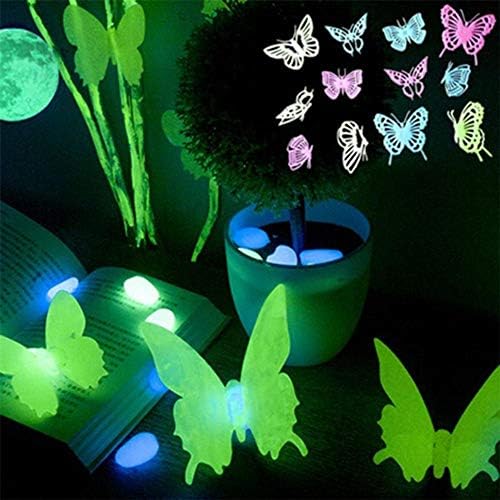 U-M pulabo 12 Adet Işıltılı Glow Karanlık 3D Kelebek Çıkartmaları Çocuklar için Çocuk Kreş Odası duvar çıkartmaları Dekor Güvenilir