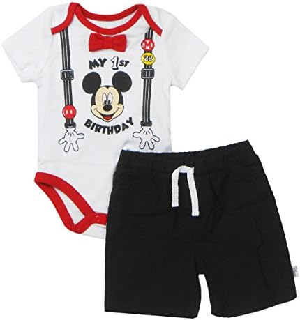 Disney Erkek Bebek Mickey Mouse İlk Doğum Günü Kısa Set, Çoklu, 18-24 Ay