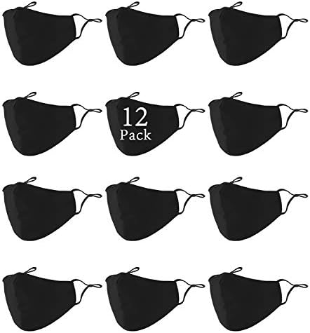 RUNHOOD 12Pcs Siyah Pamuklu Yüz Maskesi, Yeniden Kullanılabilir, Yıkanabilir, Ayarlanabilir, Kumaş Yüz maskesi, Koruyucu Kumaş