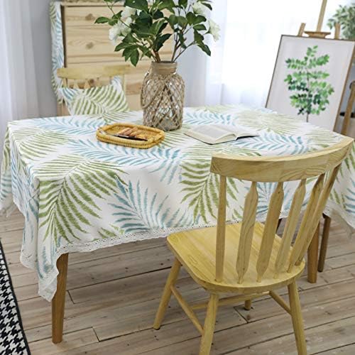 Daesar Masa Örtüsü Dikdörtgen 98x55 inç mutfak masa Örtüsü İskandinav Basit Yapraklar Masa Örtüsü Pamuk Keten Bej Yeşil Mavi