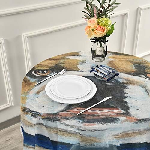 Olde İngilizce Bulldogge Yuvarlak Keten Masa Örtüsü Yerleşimi Dantel Kenar Masa Örtüsü Mutfak Yemek Dekorasyon için 60 İnç