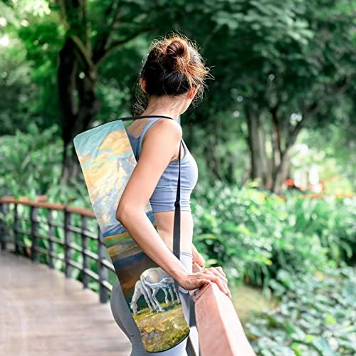 Unisex Yoga Mat Çanta, Ayarlanabilir Omuz Askısı ile Egzersiz Yoga Mat Taşıyıcı At Desen, 6.7x33.9in / 17x86 cm