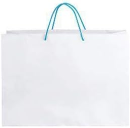 Kağıt Torbalar 100 Beyaz Alışveriş Açık Mavi Halat Kolları 16 x 6 x 12 ½ Premium