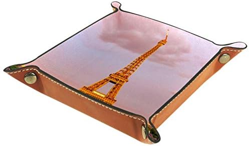 MUOOUM Altın Paris Eyfel Kulesi Şehir, Açık Ev Depolama Kovaları Takı Tepsi Vale Tepsi Deri Catchall Tepsi Ev Ofis için