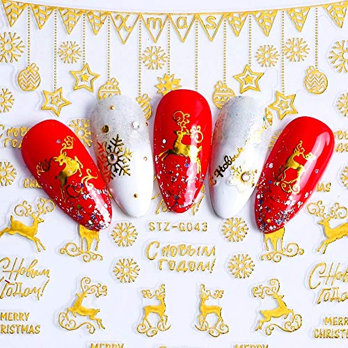 3D Cadılar Bayramı Nail Art Etiketler Dekorasyon Altın Kendinden Yapışkanlı Çıkartmaları Tasarım 9 Yaprak Noel Ağacı Kar Tanesi