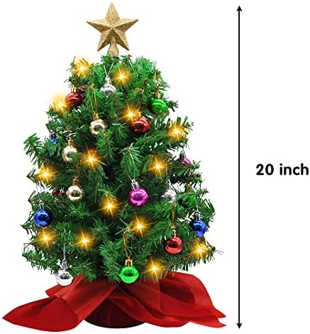 20 Prelit Masa Noel ağacı dekorasyon kiti ile, 2 takım yapay Mini Noel çam ağacı LED dize ışıkları ve süsler ile, noel ev kapalı