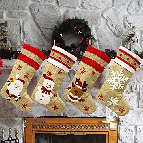 Santa Stocking Çorap Şeker Çanta Noel Ağacı Ornamets Kolye Keten Hediye Çantası için Çocuk Şömine asılı dekorlar (Kardan Adam)