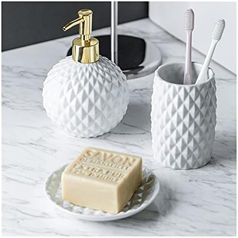 WUYİN Kabartmalı Beyaz Seramik banyo Seti Temizleme Ev Banyo Diş Fırçası Tutucu Sabun Sıvı Sabunluk Ağız Fincan Banyo Gereçleri