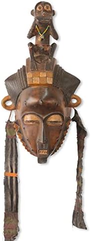 Unknown1 Afrika Maskesi 'Baule O Maymun' (Gana) Kahverengi Klasik Ahşap Antika El Yapımı