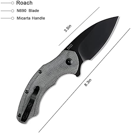 Kizer Roach 3.5 İnç Siyah Bıçak Çakı, Siyah Micarta Saplı EDC Katlanır Bıçak, V4477E1