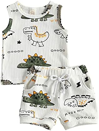 Toddler Erkek Bebek Yaz Kıyafeti Kolsuz Tank Top Elastik Şort Set 2 Adet Rahat Giysiler