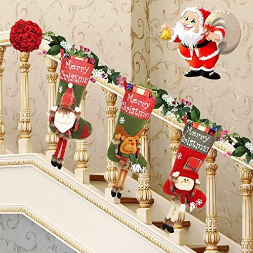 Aitey Noel Stocking, 18 Büyük Çorap 3 Set Noel Karakter Santa, Kardan Adam, ren Geyiği 3D Peluş Noel Ev Dekorasyonu ve Parti