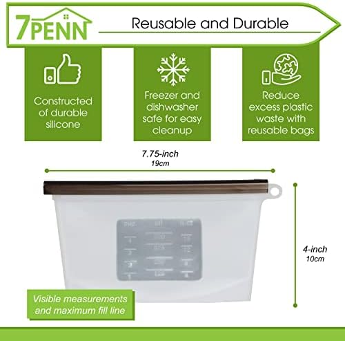 7Penn Silikon Gıda Saklama çantası, 500 Ml - 2pk Yıkanabilir 7. 75x4in Temizle Kullanımlık Gıda Torbaları Sandviçler ve Aperatifler