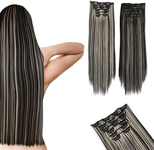 Saç ekleme Peruk Kadınlar için, 24 6 Adet Moda Noel Peruk Düz Uzun Doğal Peruk Kalın Tam saç tokası