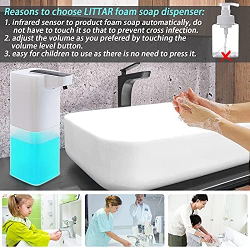 LİTTAR Köpük Sabunluk, Köpük Otomatik Sabunluk, şarj Edilebilir Fotoselli El Sabunluk, Çocuklar için Sıvı Sabunluk Banyo / Mutfak/