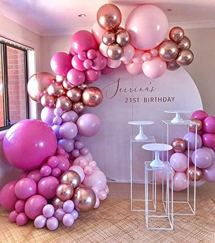 GIHOO Sıcak Pembe Balon Çelenk Kemer Kiti, 140 Pcs Pembe Gül Altın Krom Balonlar için Doğum Günü Düğün Parti Balonlar Süslemeleri,