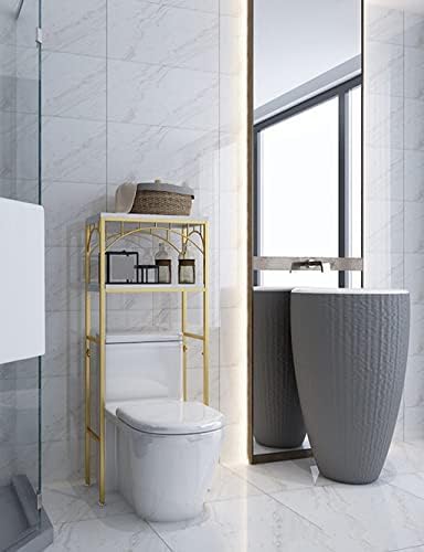 fhda Altın Tuvalet Raf 2-Katmanlı,Hiçbir Perforasyon Yerden Tasarruf Yukarıdaki Kat Depolama Dolabı Köşe Komodin Raf, Banyo Balkon