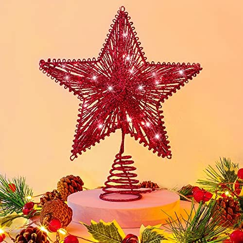 MCEAST noel ağacı Topper Yıldız Glitter yıldız Treetop Noel süslemeleri için LED ışıkları ile noel partisi ev süsleme için (Kırmızı)
