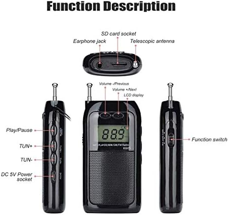 fdhdffgjert Taşınabilir FM / AM / SW Tam Bant Stereo Radyo, Destek TF Kartı (Siyah) (Siyah renk)