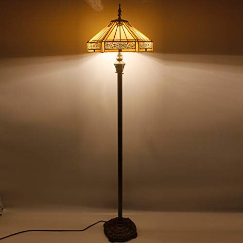 Tiffany Zemin Lambası LED Parlak Antik Ayakta okuma ışık 64 Tall Vitray Misyon Altıgen Gölge Boho Endüstriyel Bronz Kutup Vintage