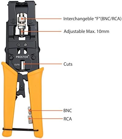 Proster Koaksiyel Kablo Crimper, çok Fonksiyonlu Sıkıştırma Bağlayıcı Ayarlanabilir Aracı için RG59 RG6 F BNC RCA, Dahil Koaksiyel