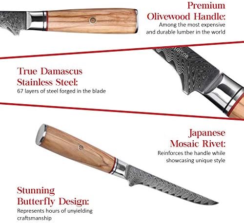 Master Maison 6 Şam Çelik Fileto Bıçağı Seti / AUS-10 Japon Paslanmaz Çelik kemiksi saplı Bıçak / Kenar Koruyucu Kapak, Bileme