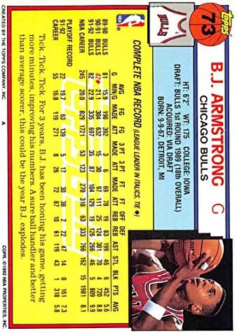 1992-93 Topps Altın Basketbol 73 B. J. Armstrong Chicago Bulls Resmi NBA Basketbol Ticaret Kartı Ham (NM veya Daha iyi) Durumda