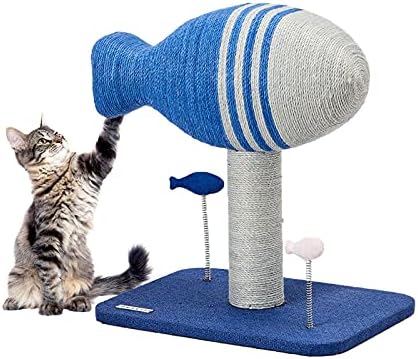 OUTLETİSSİMO 17 Boyunda Kedi Tırmalama Direği, Doğal Sisal Kedi Tırmalayıcı, Yaylı Balık,Tüm Kediler için Uygun, Mavi, Orta(M250)