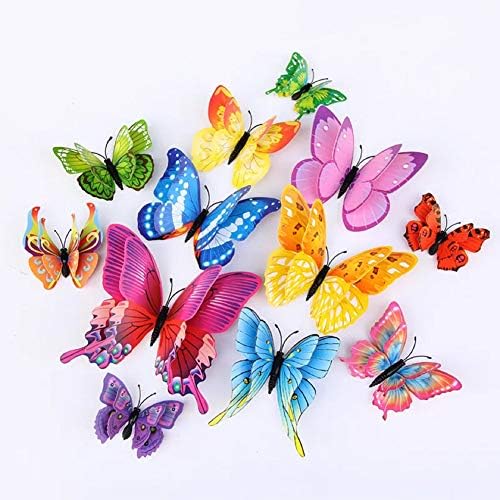 24 Adet Renkli Kelebek duvar çıkartmaları DIY Sanat 3D Çift Kanatları Dekor Mıknatıslar Duvar Resimleri Çıkartmaları Çocuk Kız