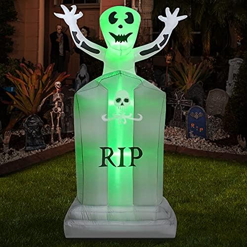 SUNYPLAY 6FT cadılar bayramı şişme mezar taşı ile hayalet, darbe kadar Yard süslemeleri için dahili LED ışıkları ile cadılar