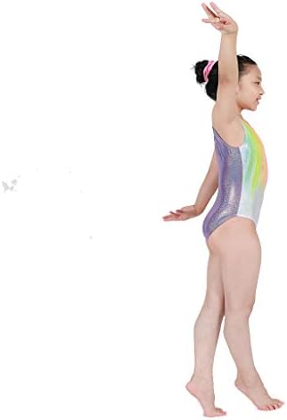 Jimnastik Mayoları Kızlar için Tek parça Sparkle Renkli Gökkuşağı Dans Atletik Mayoları 2-11Years